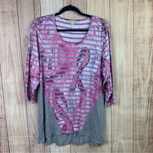 Live and Let Live Pink 3/4 Sleeve Breast Cancer Awareness Graphic Blouse